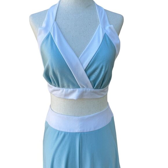 Tennis Star Vintage 70s Women's 3 Piece Crop Top Wide Leg Pants Beachwear Set - Picture 3 of 16